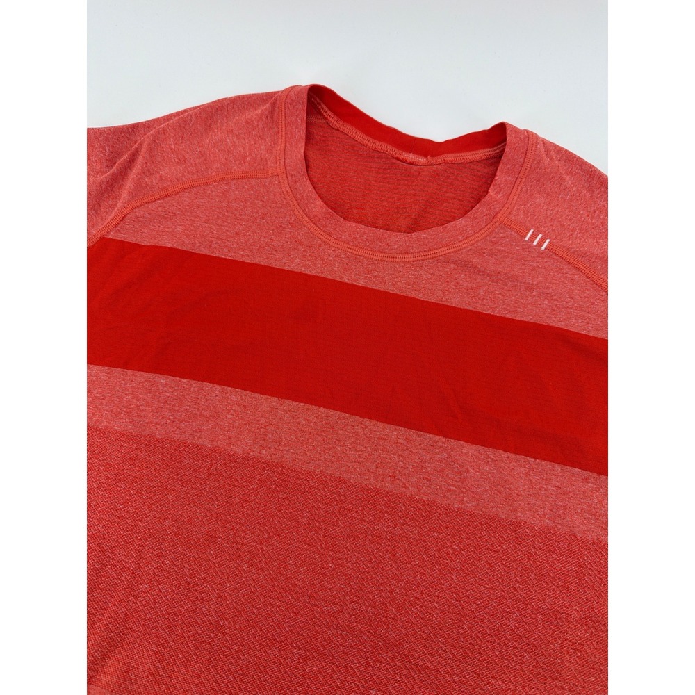 Lululemon Metal Vent Tech Short Sleeve Shirt Orange Heather Stripe Mens XL